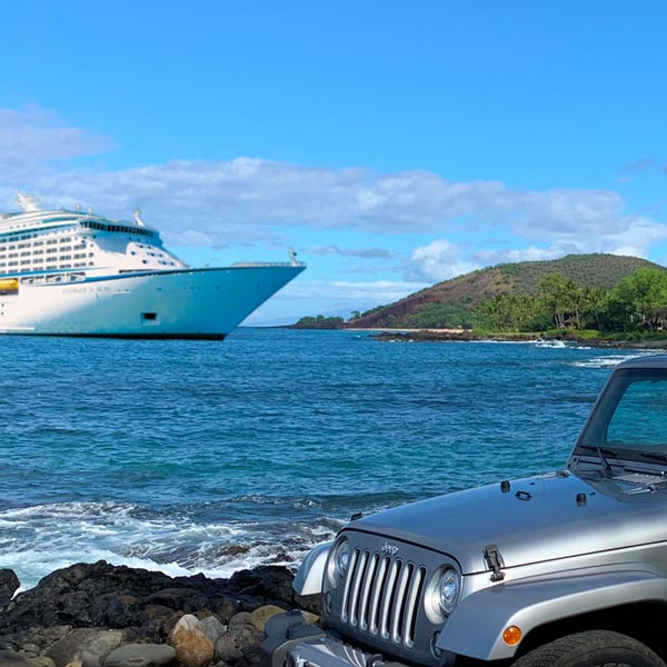Car rental parked at cruise ship harbor on Maui, Hawaii