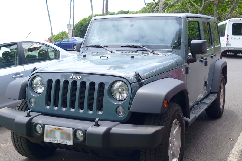 Jeep parked at Waianapanapa State Park